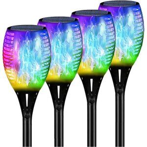 Multi Color Halloween RGB Christmas Outdoor Solar Torch Lights, Flickering Flame